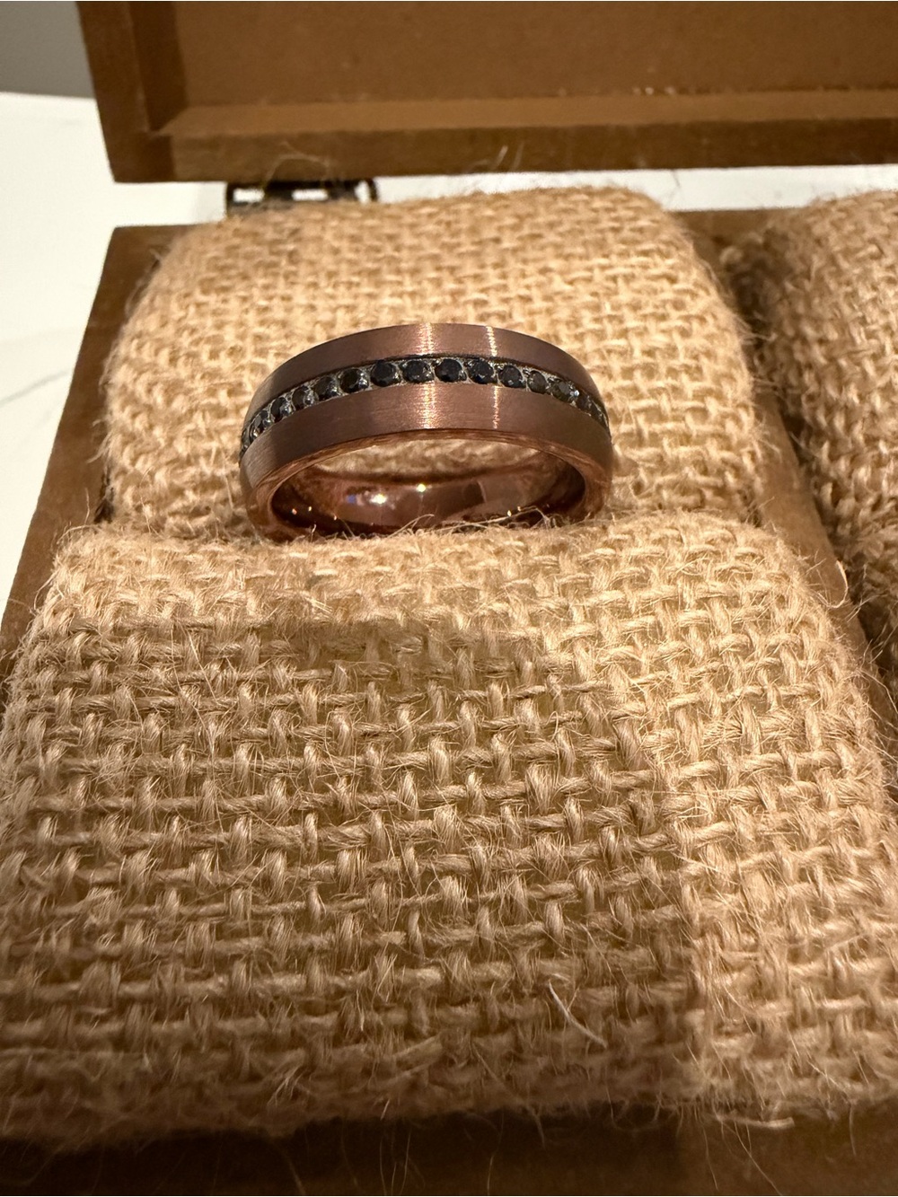 Men's Rose Gold Tone Black Diamond-Accent Tungsten Ring